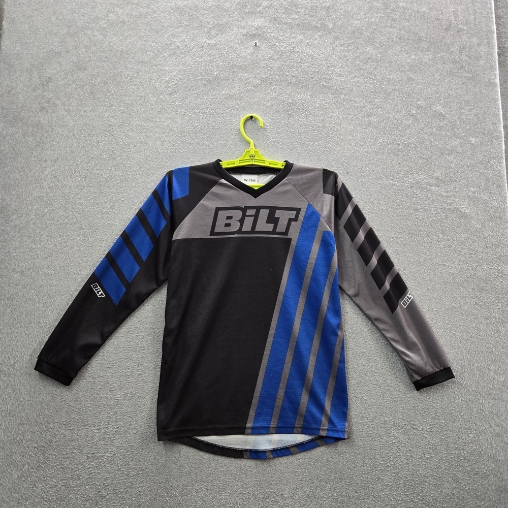 BILT‎ Boy Shirt L Black Striped Logo Activewear Long Sleeve